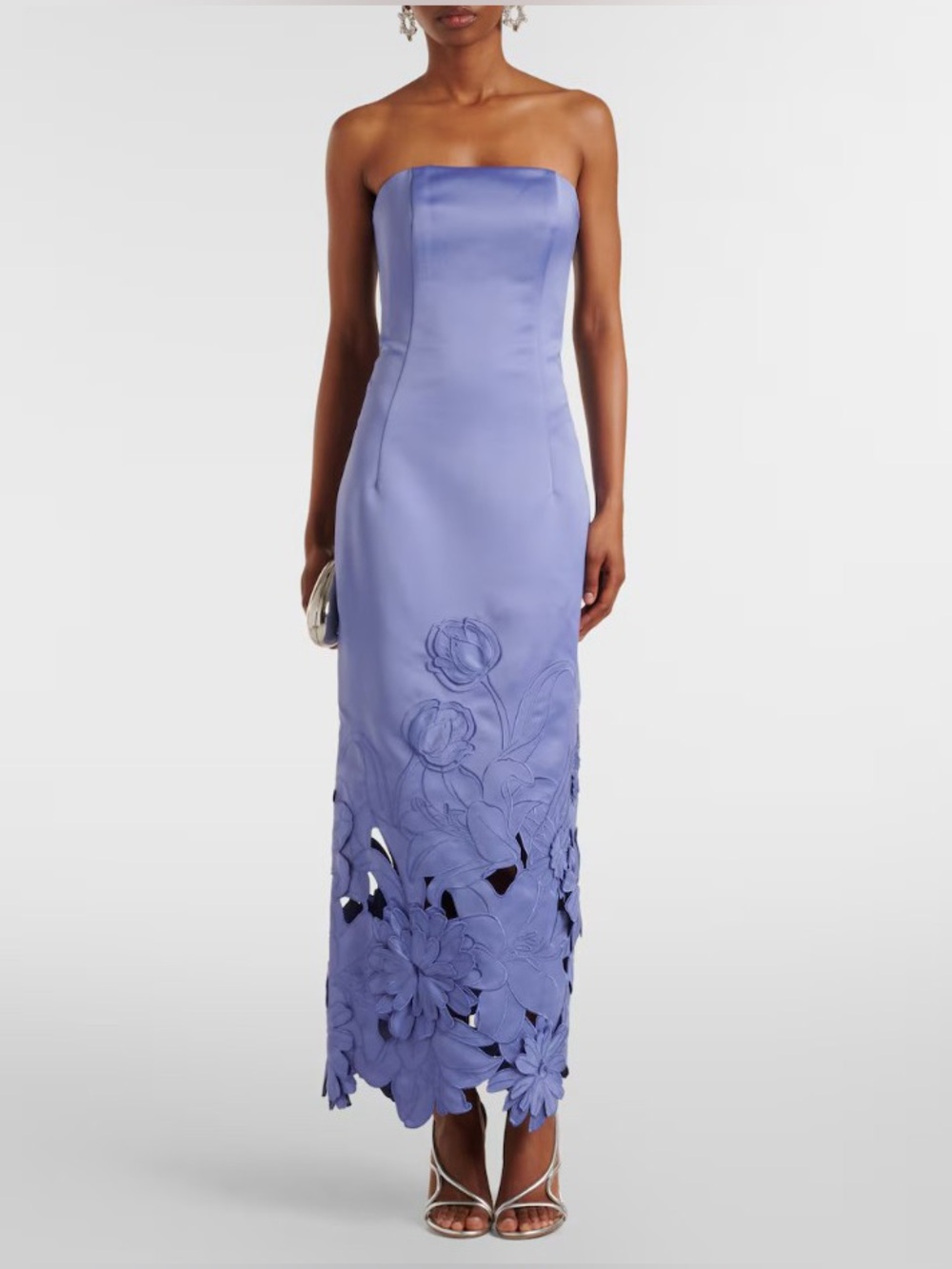 Leo Lin Rayna Periwinkle Blue Floral Appliqué Cutout Strapless Maxi Dress NWT